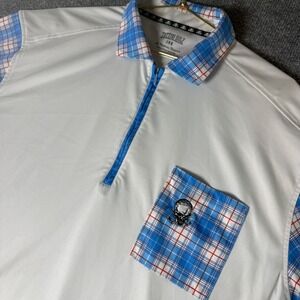 Tattoo Golf Performance Polo Shirt‎ Men's 2XL White Blue Plaid Skull Golfing
